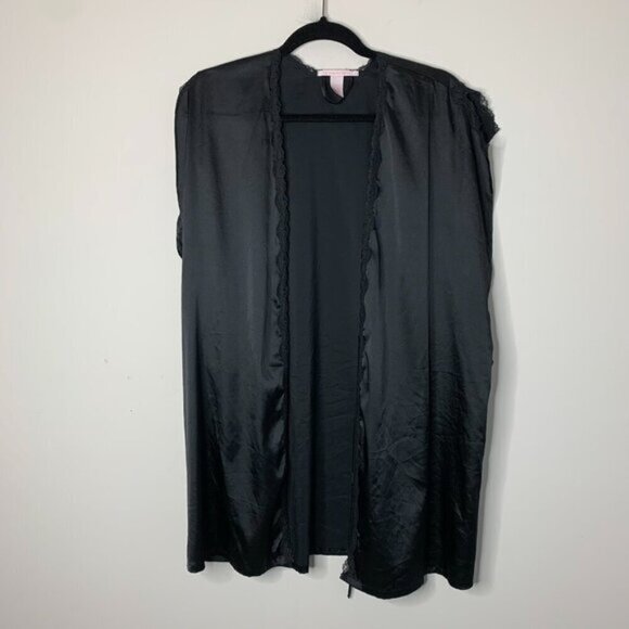 Victoria's Secret Women's Satin Lace lingerie Robe Black Size Small Y2k 2000s - Picture 3 of 9